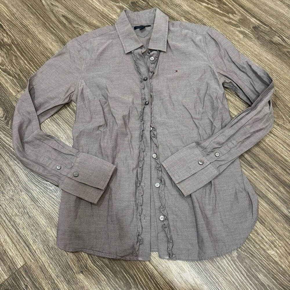 Tommy Hilfiger Womens Shirt Button Up Classic Fit  Cotton Top